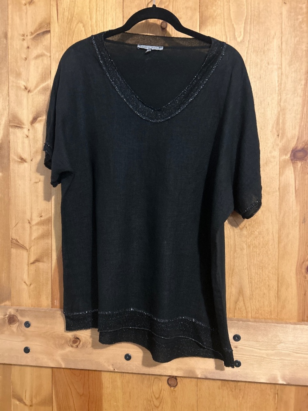 Black 100 Percent Linen Short Sleeve Top